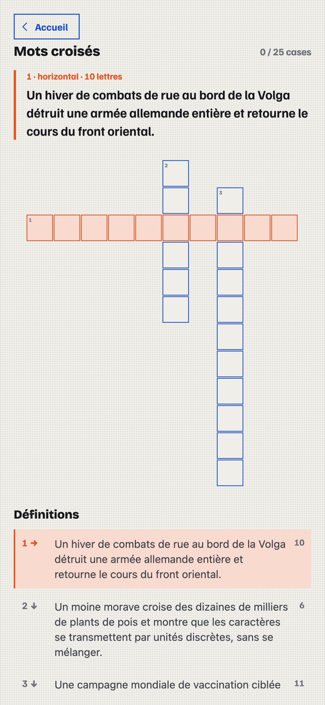 Les Mots croisés : une grille construite à partir des faits du jour.
